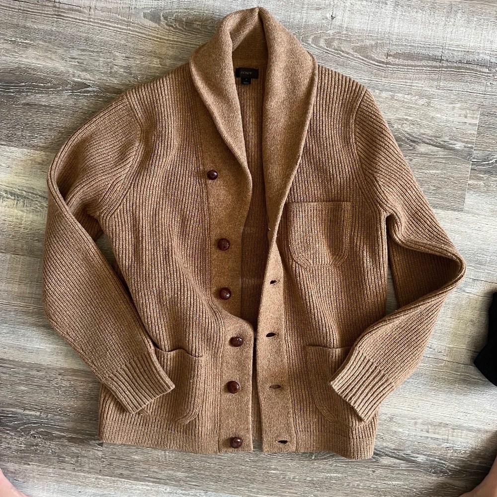 J. Crew brown button up sweater Men's small
